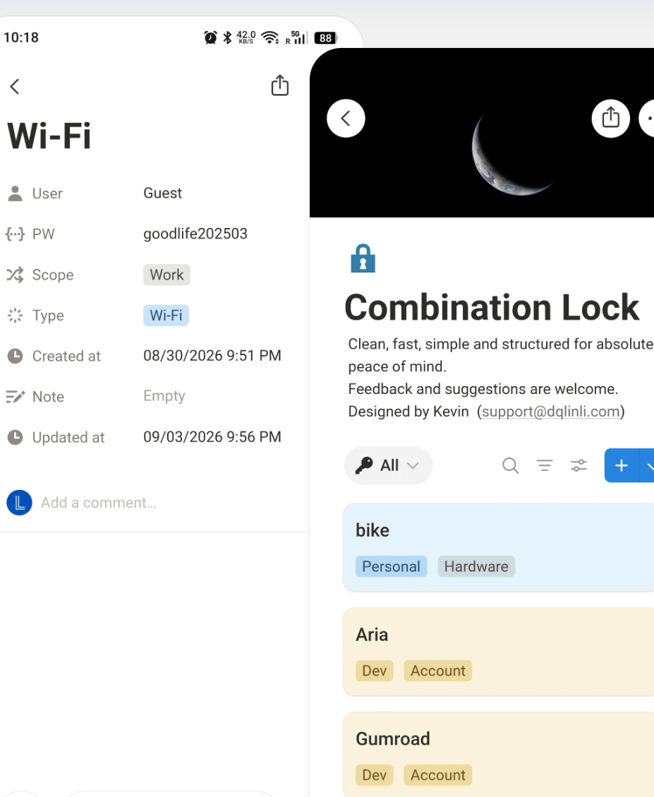 picture of Combination Lock - Password Manager Notion Template, The Ultimate Secure Digital & Physical Vault for Notion